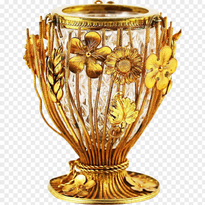Gold Floral Lead Glass Vase Moser Johann Loetz Witwe PNG