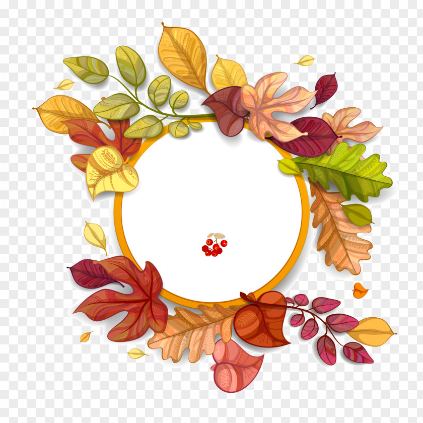 Hand Painted Autumn Leaf Circular Background Color Euclidean Vector PNG