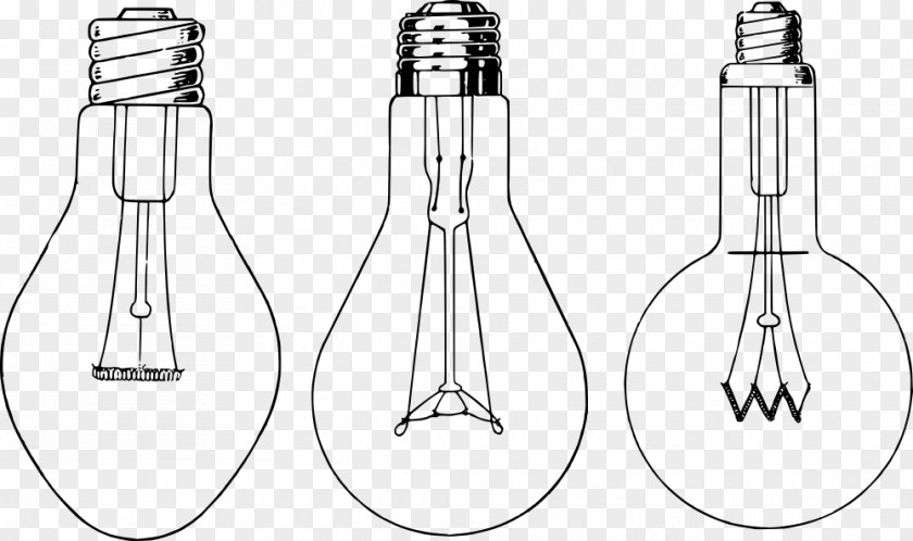 Light Incandescent Bulb Lamp Line Art Drawing PNG