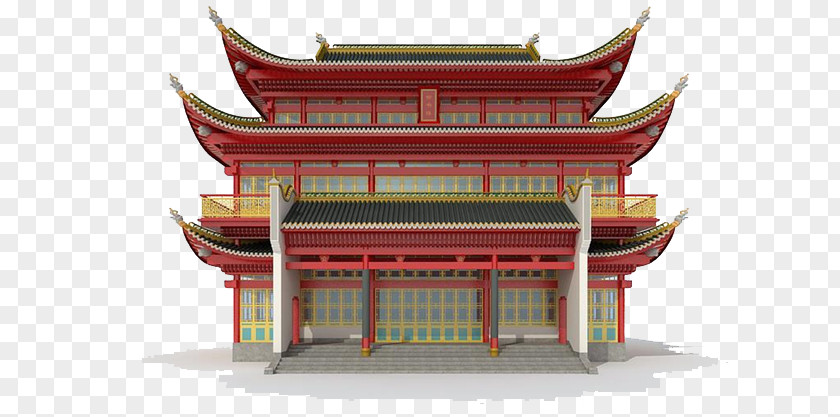 Antique Red House Chinese Architecture Building PNG