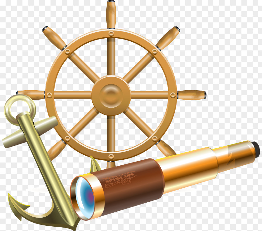 Telescope Boat Anchored To Vector Material Ships Wheel Clip Art PNG