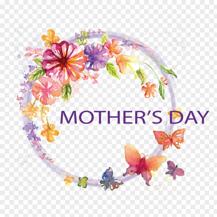 Vector Mother's Day Material Butterfly Watercolor Painting PNG