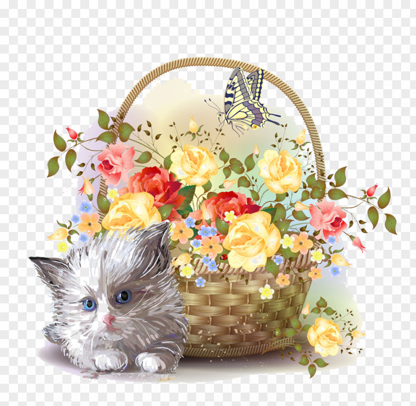 Cat Baskets Edge Kitten Basket Flower Clip Art PNG