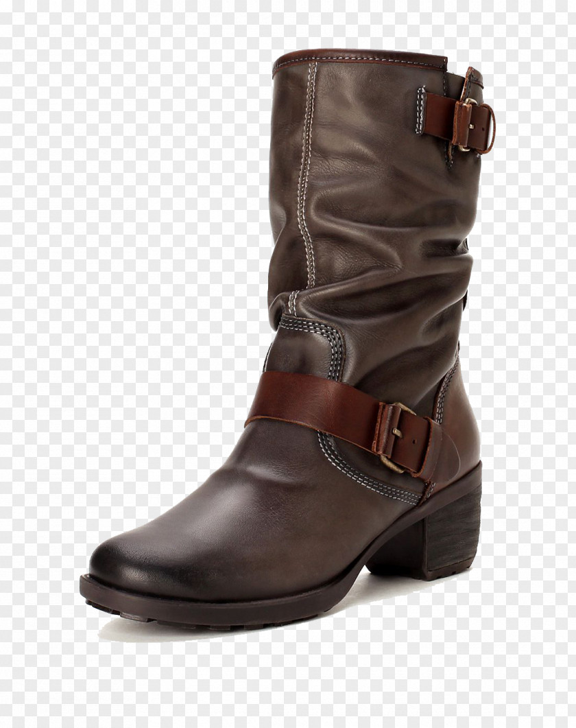 Leisure Leaden First Layer Of Cow Leather Round Women's Boots Cattle Motorcycle Boot PNG