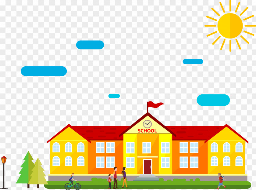 Vector Illustration School Buildings Schoolyard Cartoon Drawing PNG