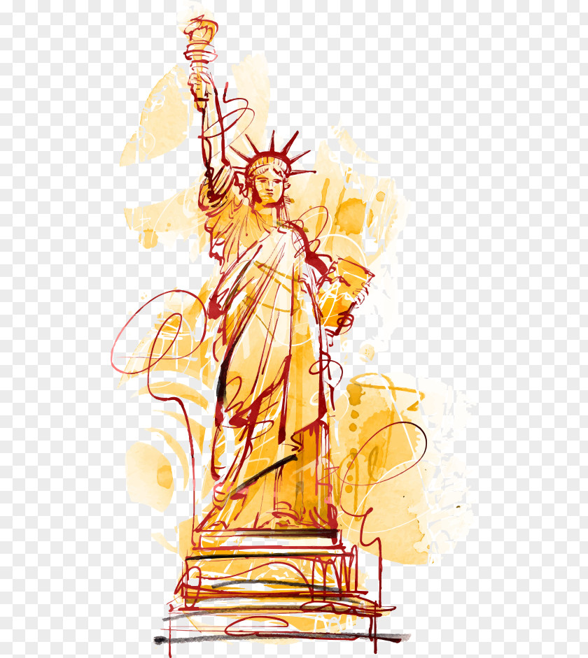 Vector Hand-painted Statue Of Liberty Cartoon Illustration PNG