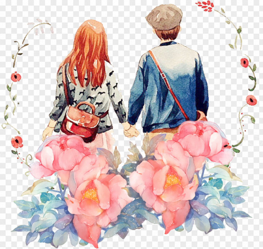 Hand-painted Cartoon Couple's Back Couple Significant Other Illustration PNG