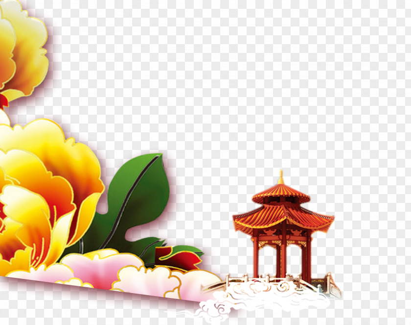 Peony Pavilion Download Gazebo Chinoiserie PNG