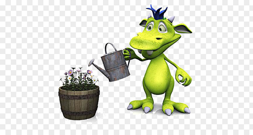 Cartoon Dinosaur Watering Gardening Can Stock Photography PNG