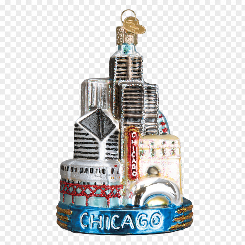 Beautifully Hand Painted Architectural Monuments Chicago Christmas Ornament Santa Claus World PNG