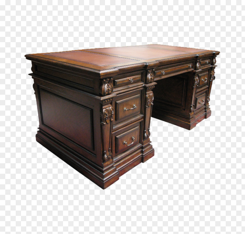 Retro European Style Desk Wood Stain Antique Angle PNG