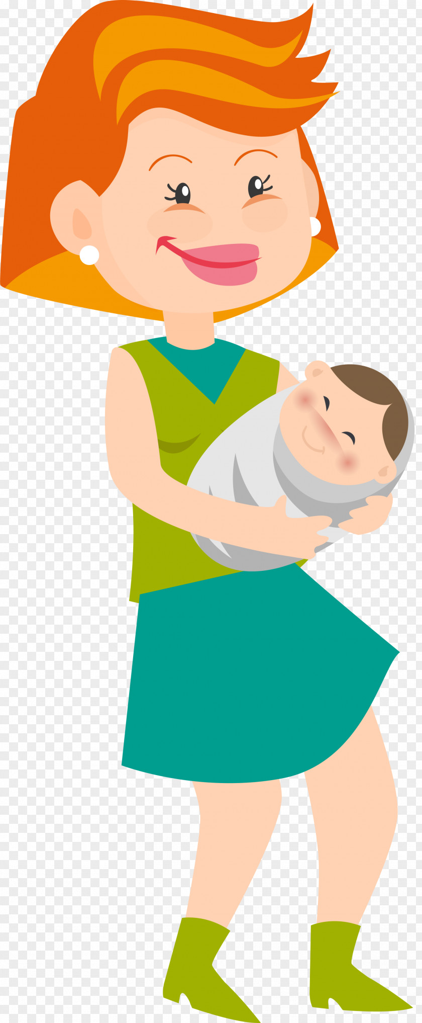 Green Cartoon Woman Family Child Illustration PNG