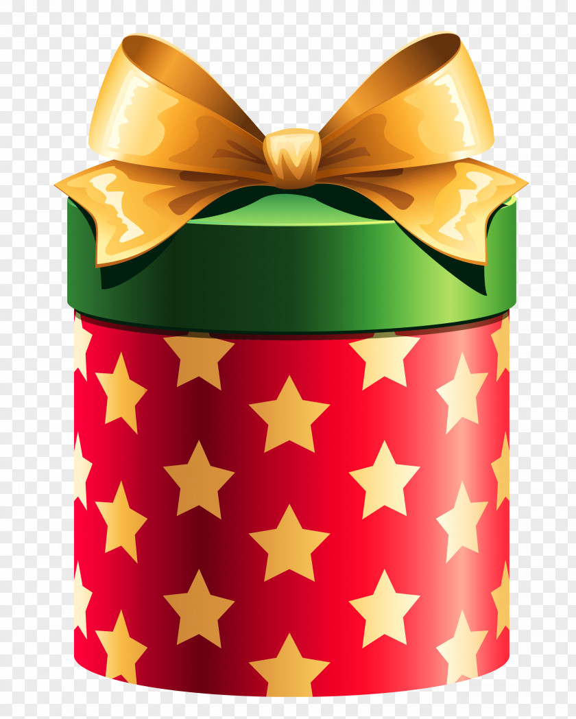 Round Red Gift Box With Gold Stars Clipart Christmas Wrapping Clip Art PNG