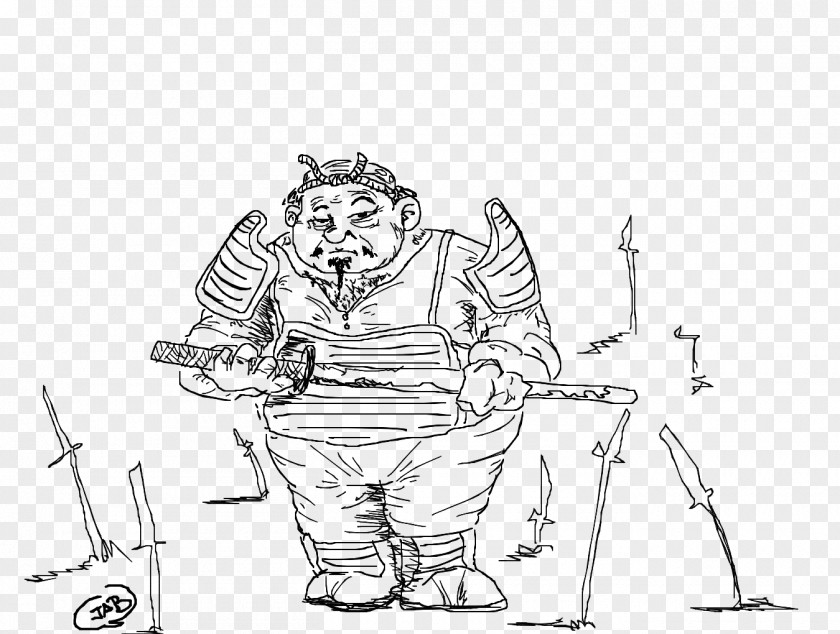 Samurai Warrior Homo Sapiens Line Art Cartoon Sketch PNG