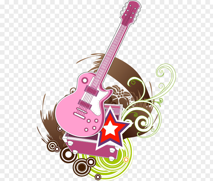 Abstract Pink Guitar Five-pointed Star Pattern Electric Illustration PNG
