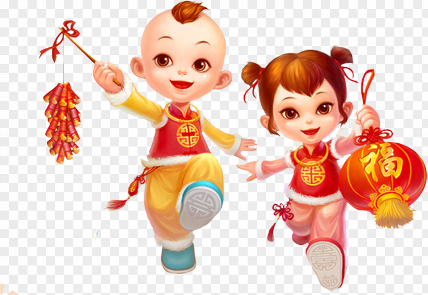 Cartoon China Doll Chinese New Year Firecracker Years Day PNG