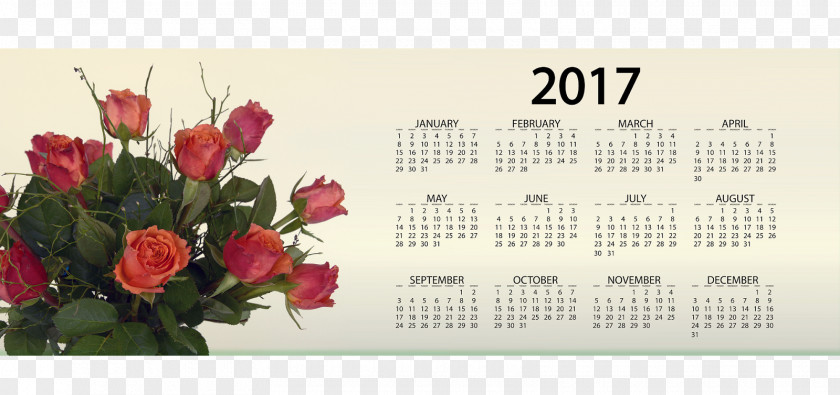 Calender New Year's Day Wish Year Card Flower Bouquet PNG