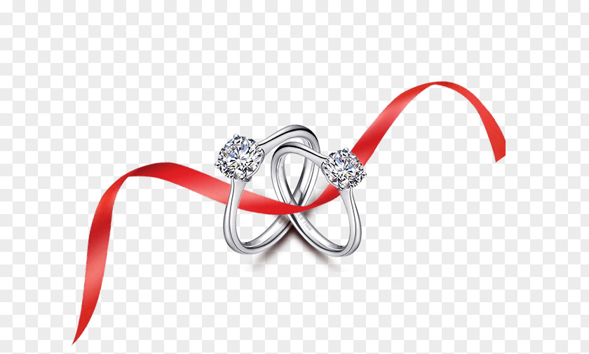 Diamond Ring Red Ribbon Decoration Pattern Wedding Marriage PNG
