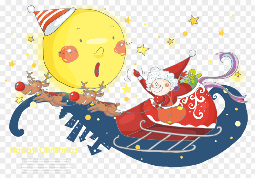 Childlike Christmas Santa Claus Reindeer Cartoon Illustration PNG
