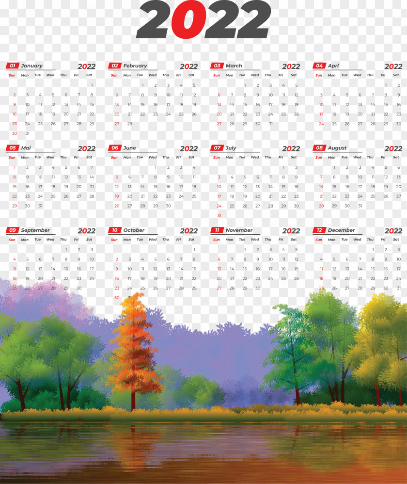 2022 Printable Yearly Calendar 2022 Calendar PNG