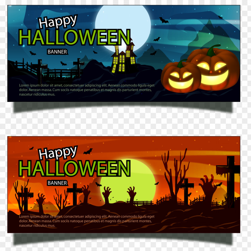 Vector Banners Halloween Pumpkin And Cemetery Banner Bat PNG