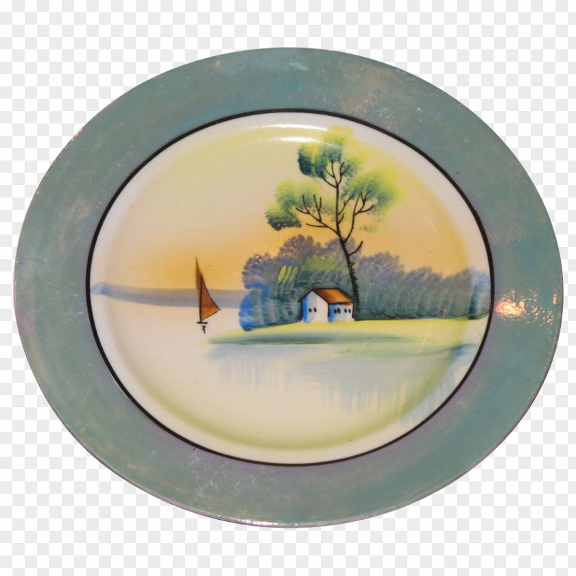 Hand-painted Mountain Landscape Painting Plate Porcelain PNG