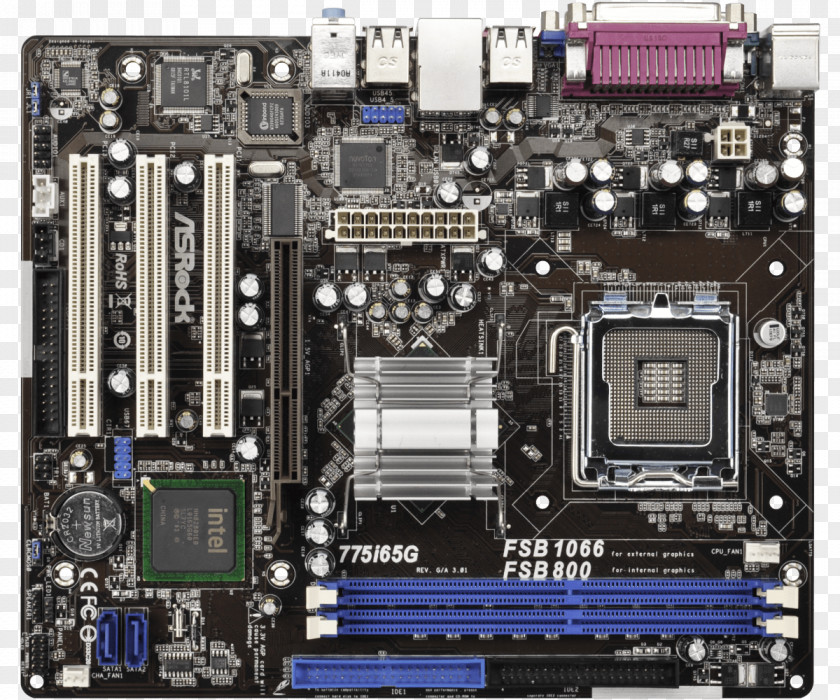 Lga 775 Intel LGA Motherboard ASRock 775i65G MicroATX PNG