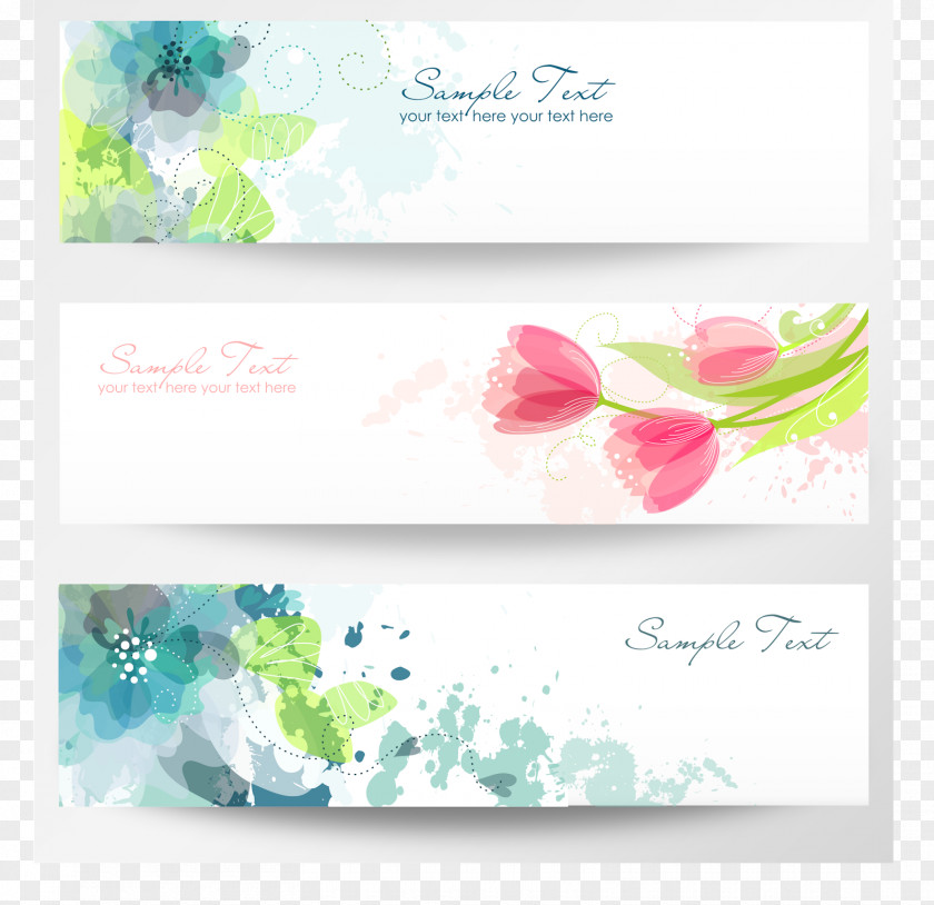 Watercolor Leaves Banner Flower Clip Art PNG