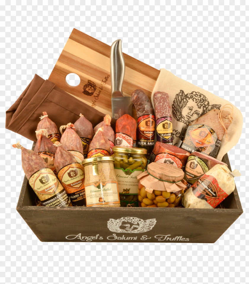 Beautiful Gift Food Baskets Salami Wine PNG