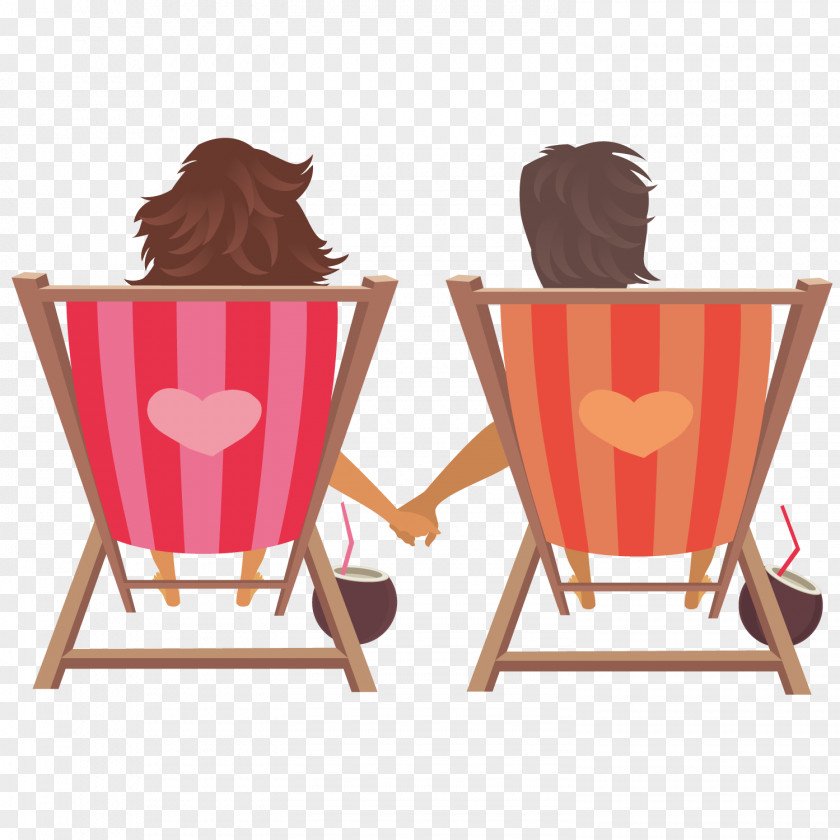 Seaside Vacation Couple Table Deckchair Annual Leave Clip Art PNG
