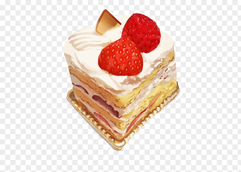 Strawberry Durian Cream Cake Birthday Shortcake Dessert Illustration PNG