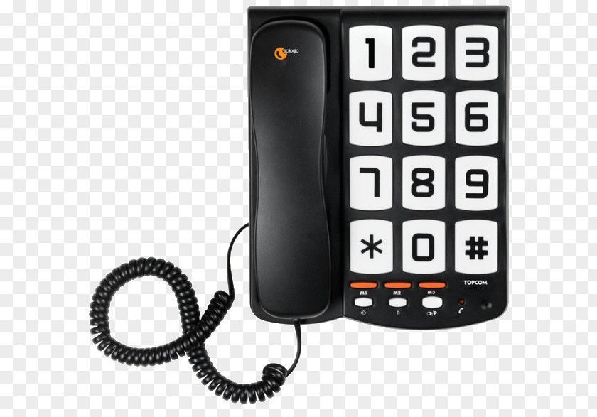 Corded Big Button Sologic T101 No Display Black Telephone Home & Business Phones Topcom Ts6651 Landline Phone With Large Keys Mobile PNG