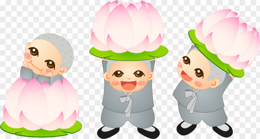 Lotus Cute Little Monks, Vector Material Popeye Cartoon Drawing PNG