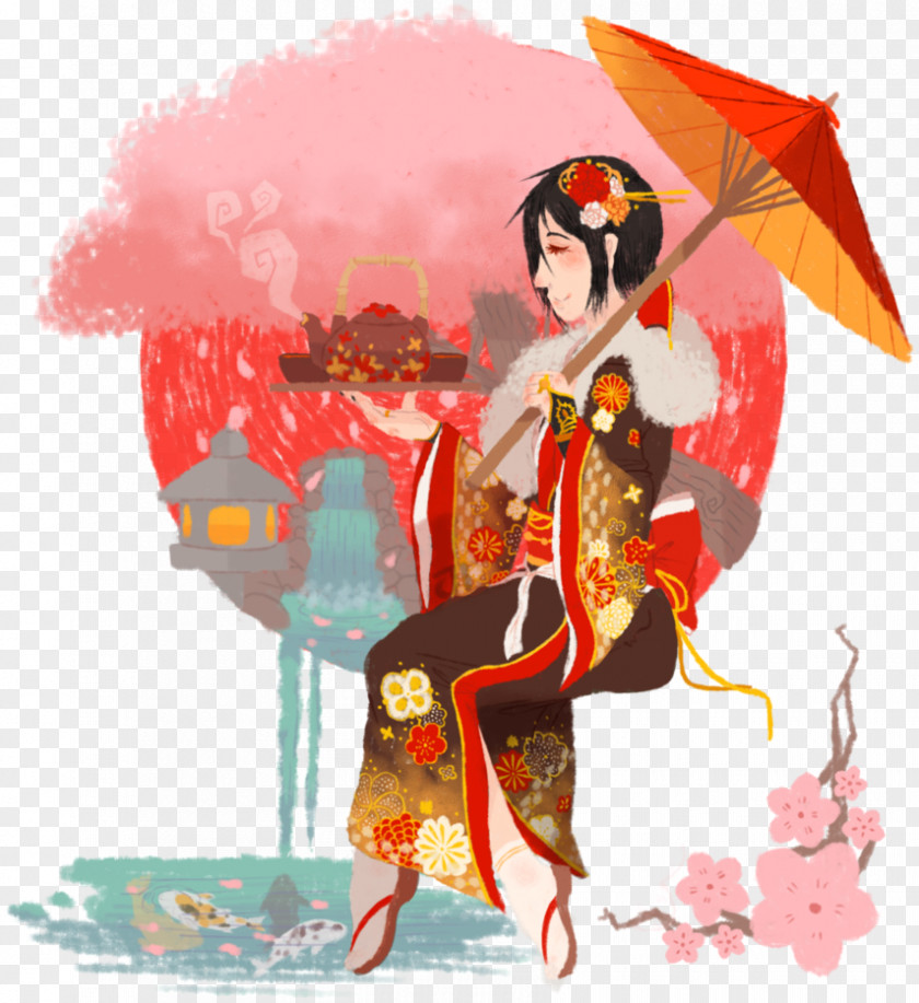 Computer Geisha Cartoon Desktop Wallpaper PNG