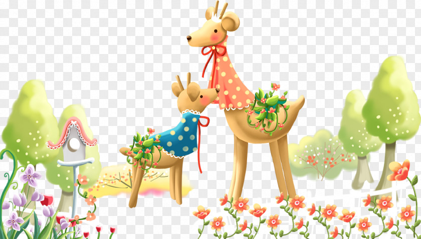 Cartoon Deer And Trees Drawing Poster Illustration PNG