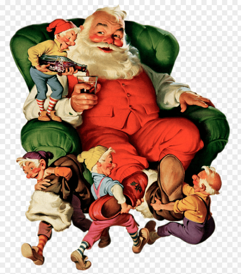Coca Cola Vintage Santa Claus PNG Claus, four dwarves serving Coca-Cola advertisement illustration clipart PNG