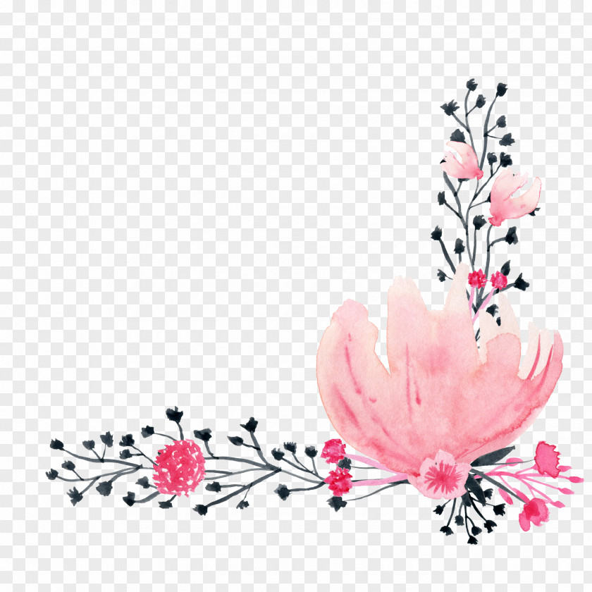 Pink Watercolor Flowers Painting Drawing Ink PNG