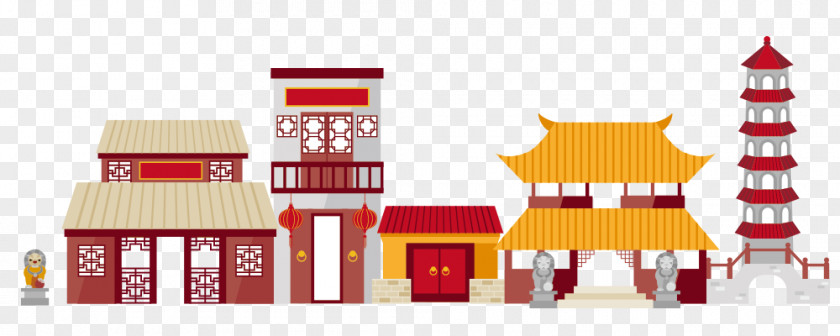Flat City Chinatown Illustration PNG