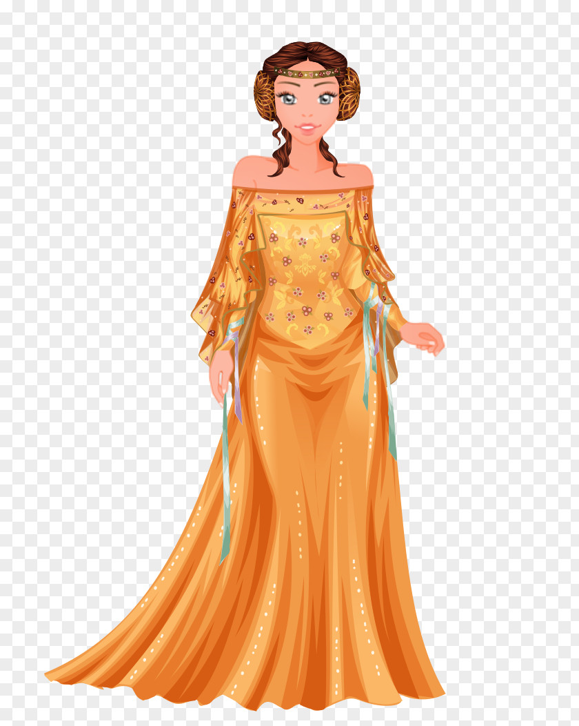 Q Version Of Winnie Gown Costume Design Orange S.A. Barbie PNG
