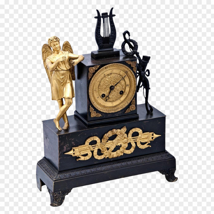 Clock French Empire Mantel Fireplace 19th Century PNG