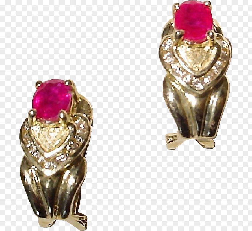 Ruby Earring Diamond Carat Colored Gold PNG