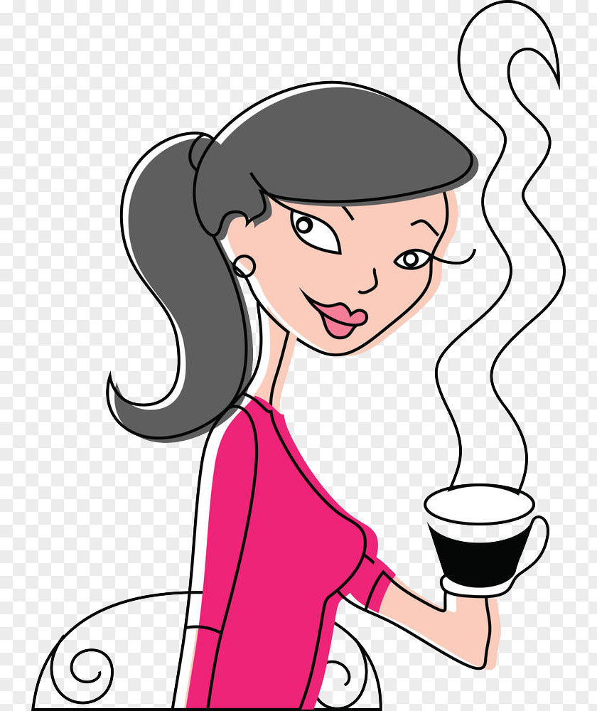 A Woman With Hot Tea Coffee Cafe Drink PNG