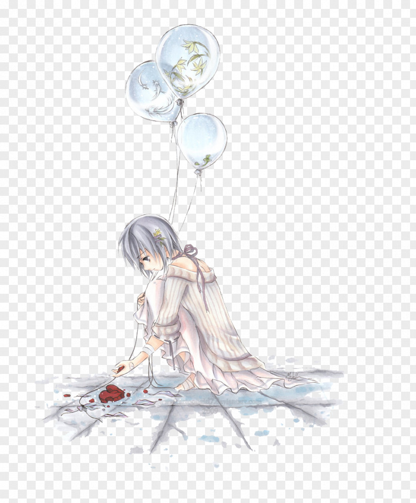 Girl Computer File PNG file, Lonely girl with balloons clipart PNG