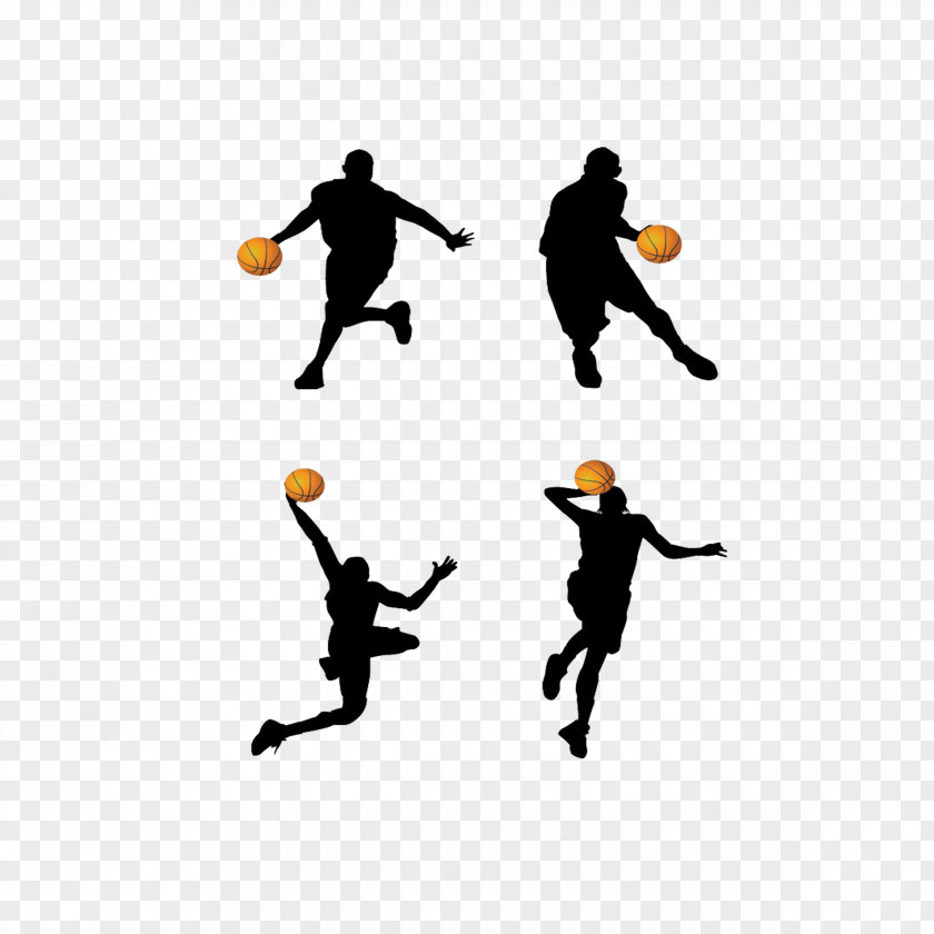 Classic Basketball Action Silhouette Player Backboard Clip Art PNG