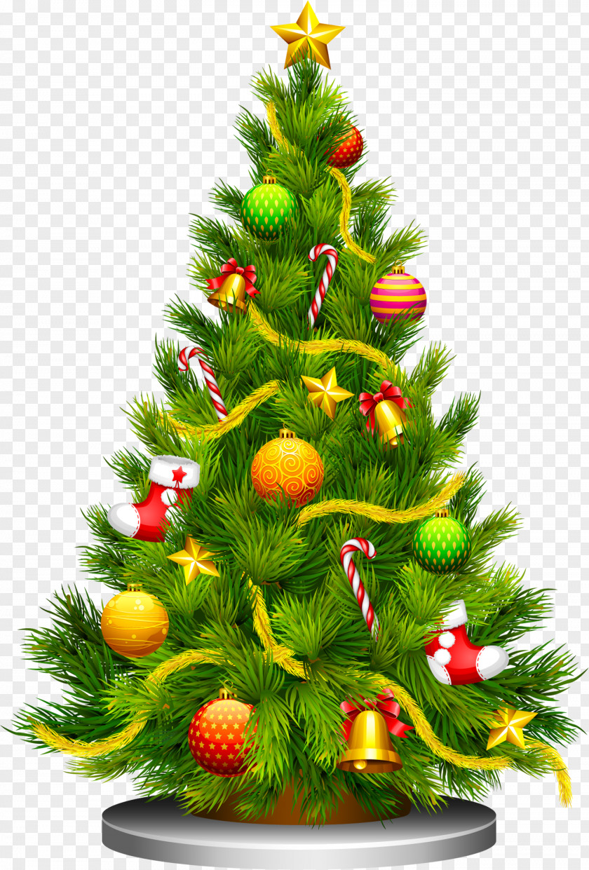 Cartoon Christmas Tree Light Up Night Little Clip Art PNG