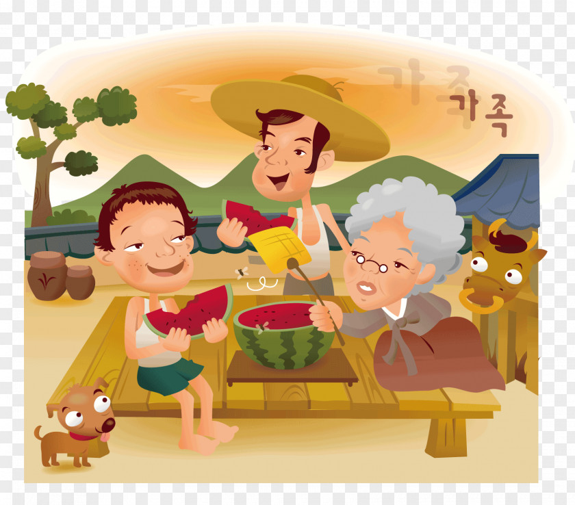 Watermelon Man Family Cartoon Illustration PNG