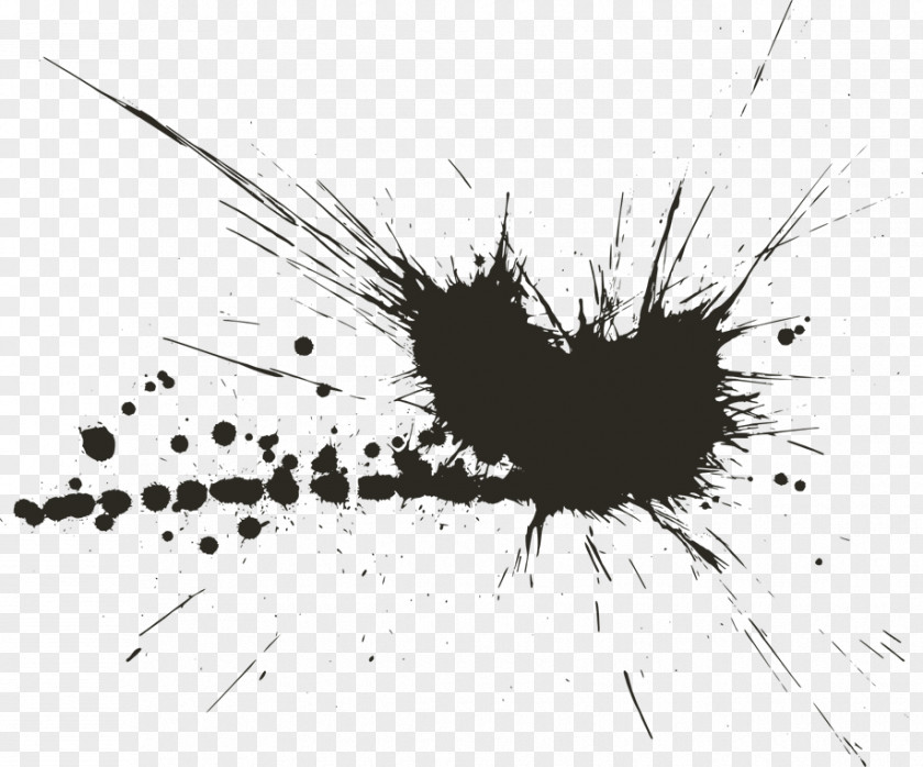 Black Colour Splash Effect And White Drawing Ink PNG