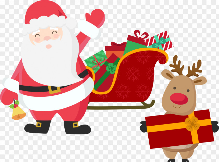 Santa Claus Sleigh With Elk Rudolph Claus's Reindeer Christmas PNG