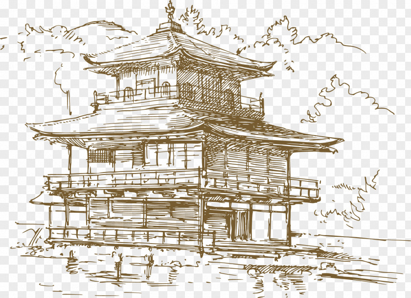 Hand-painted Artwork Ancient Tower Nara Kyoto Japanese Pagoda Temple Chinese PNG