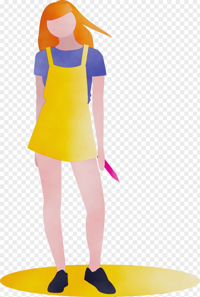 Yellow Standing Costume Fashion Design PNG